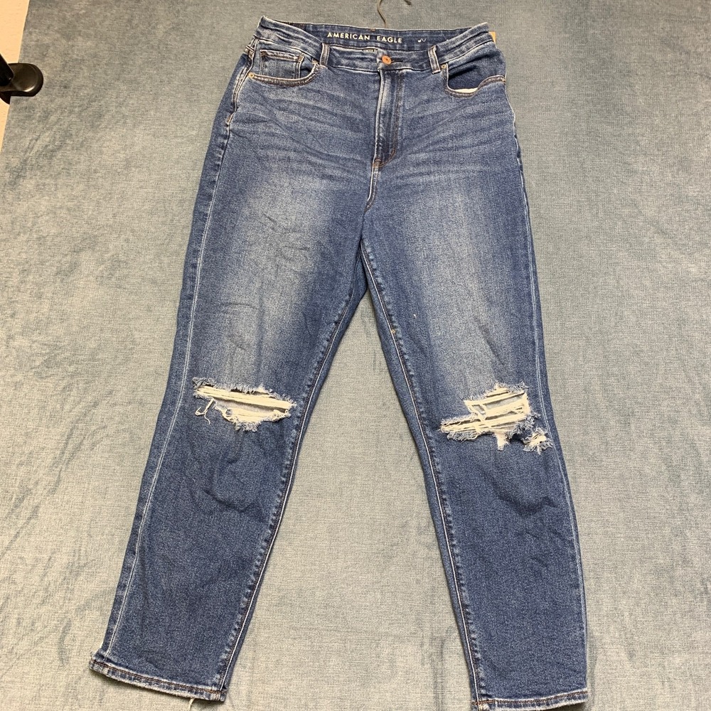 American Eagle Skinny Jeans Women's 10 Blue Denim Stretch Distressed Whiskered